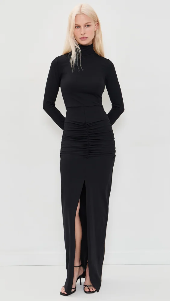 Mock Neck Slit Front Dress