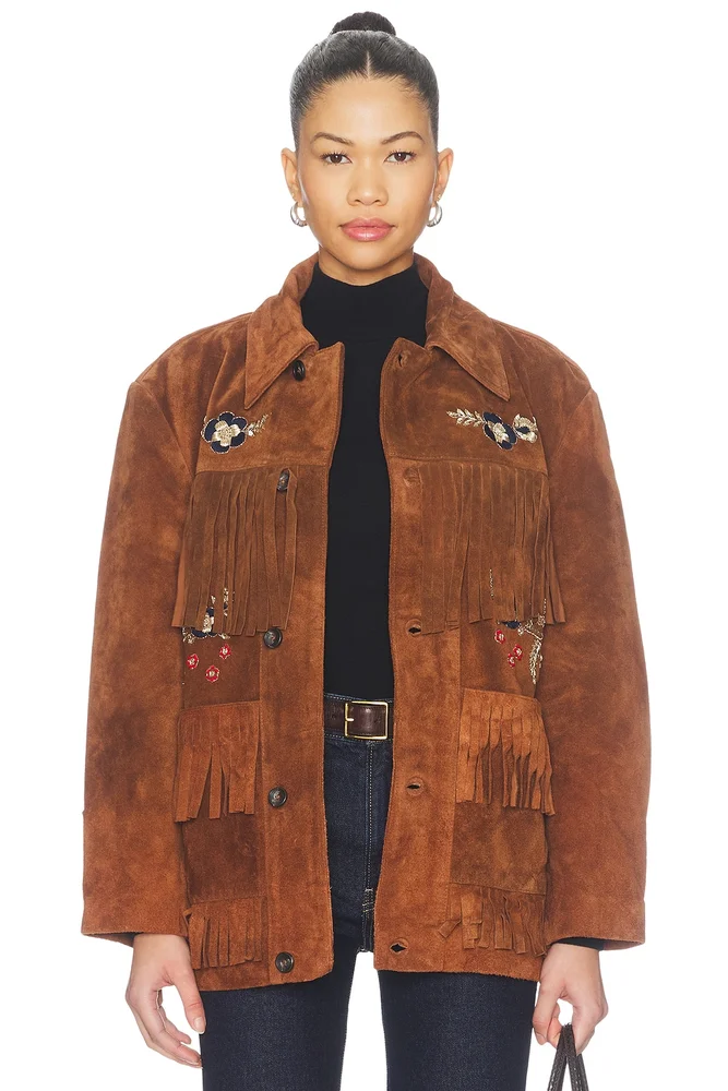 Hand Embroidered Suede Fringe Jacket
