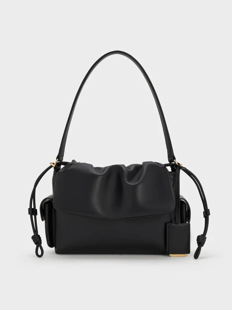 Khai Ruched Top Handle Bag, Black