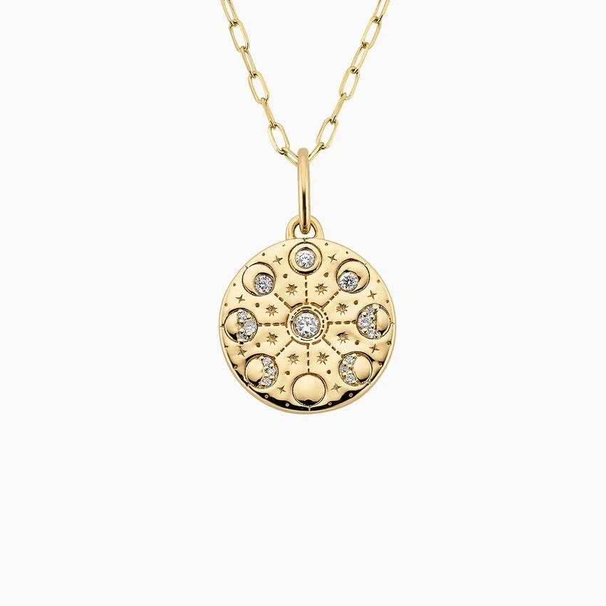 Engravable To the Moon Diamond Medallion Necklace in 14K Yellow Gold