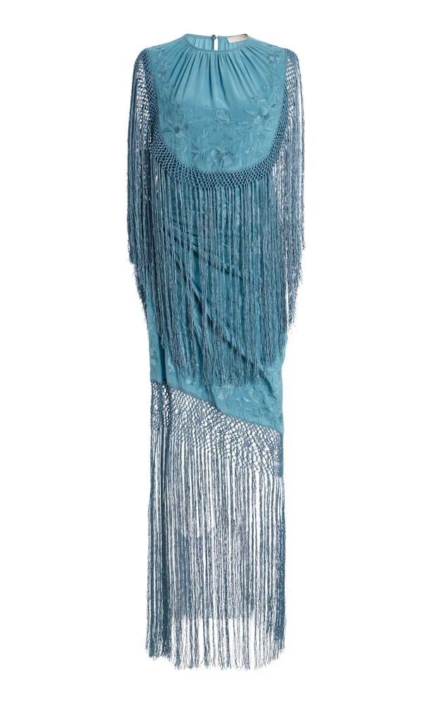 Nerine Fringed Silk Maxi Dress