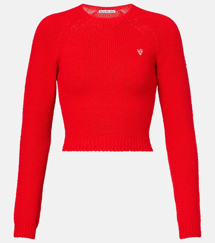 Cropped ribbed-knit cotton-blend sweater