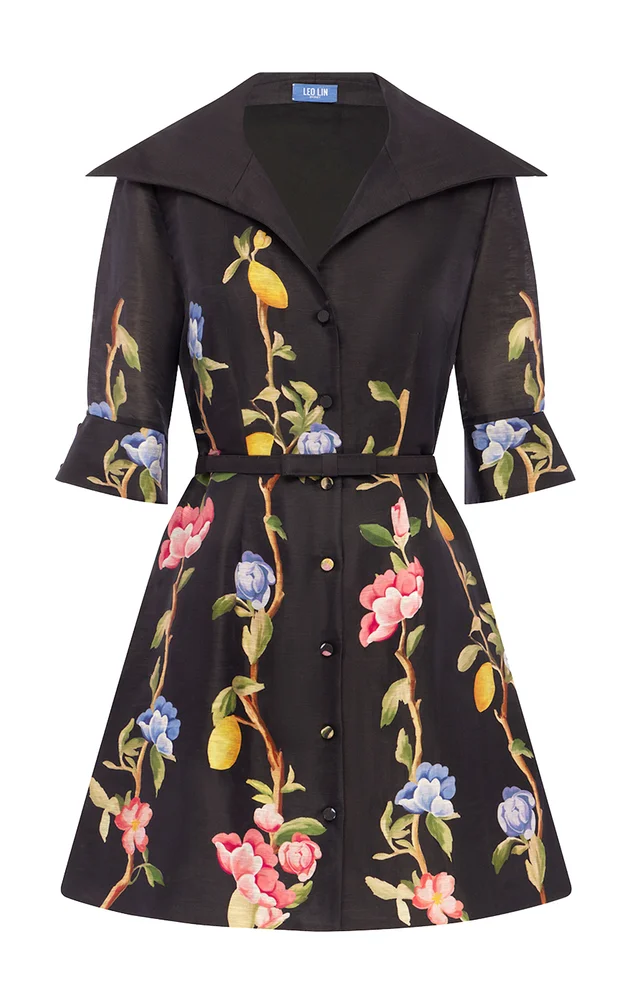Genevieve Floral-Print Linen-Blend Button-Up Mini Dress