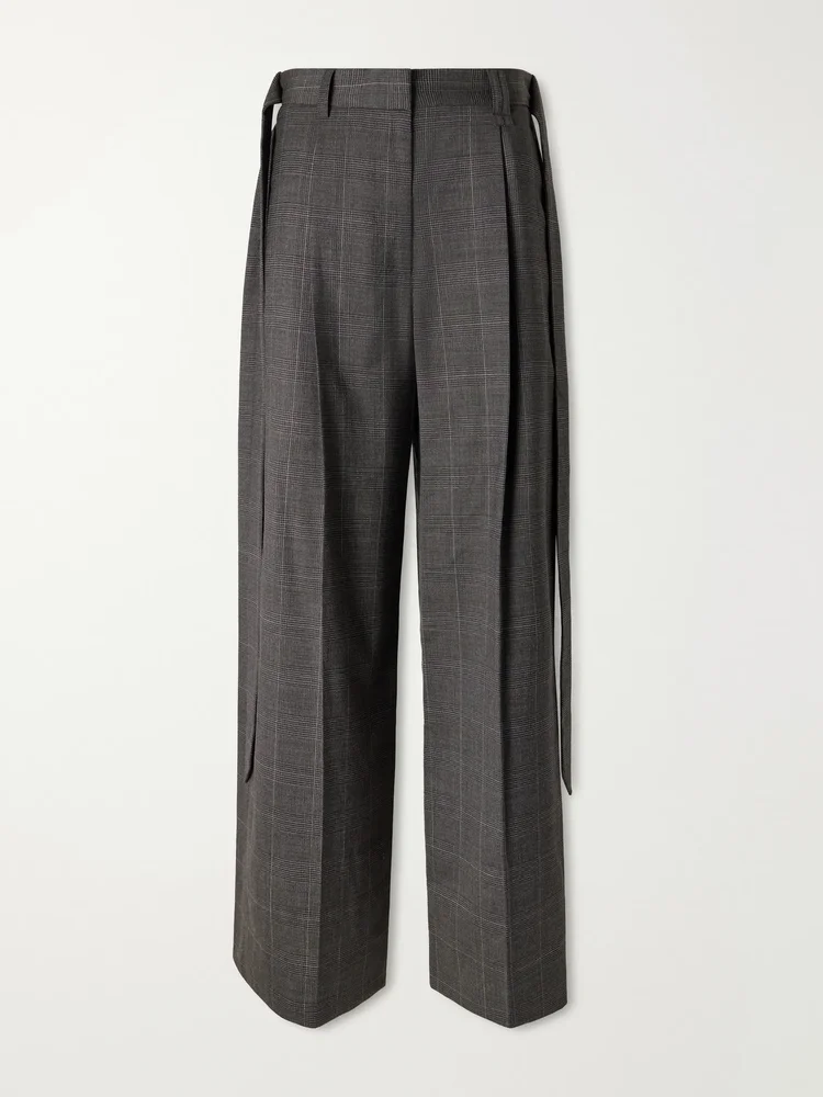 Checked wool-blend wide-leg pants