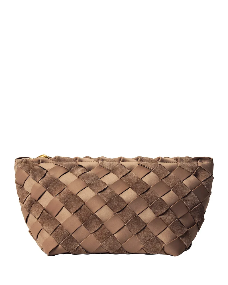 Large Woven Stripe Suede & Fabric Clutch