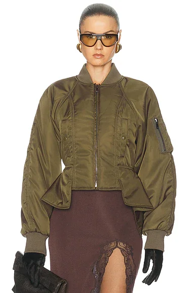 Zipped 3 Pocket Waist Fitted Nylon Bomber
