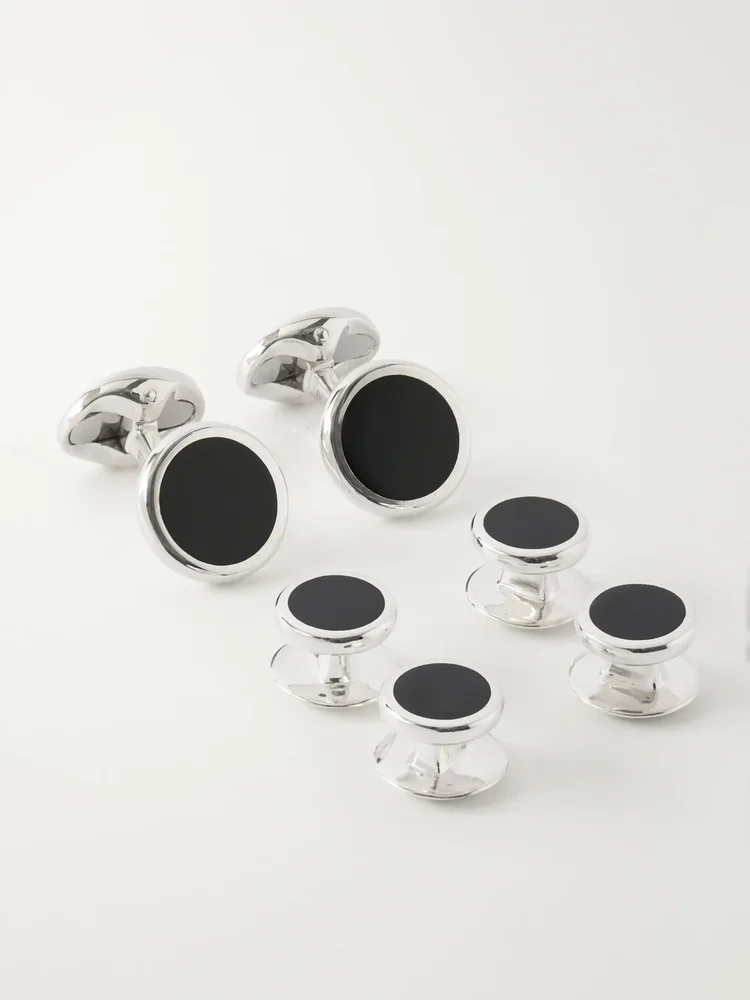 Enamel and Sterling Silver Cufflinks and Dress Studs Set