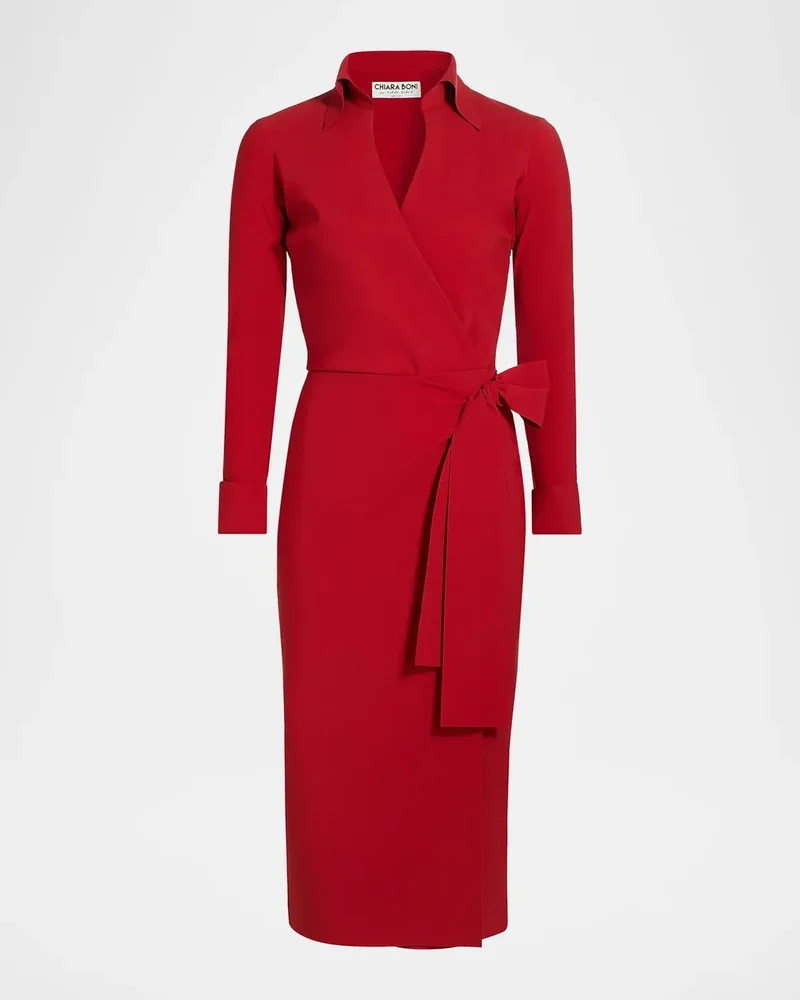 Kamala Shirt-Collar Jersey Wrap Dress