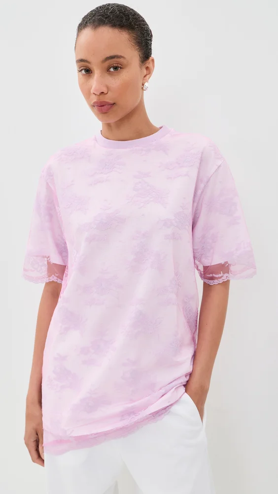 Relaxed Fit T-Shirt with Lace Overlayer