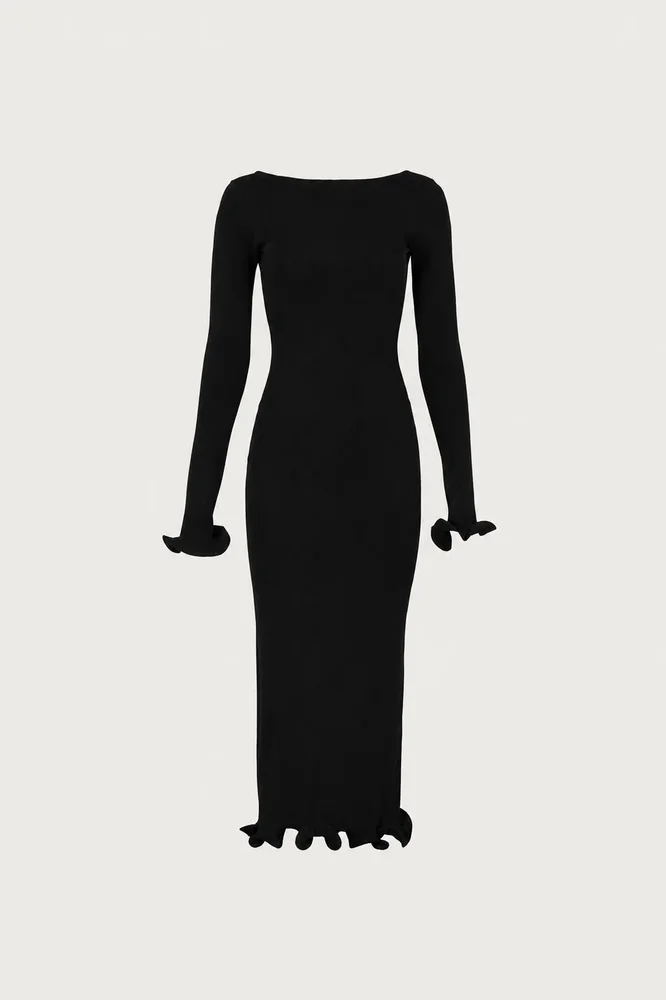 Ruffle Hem Midi Dress (Black)
