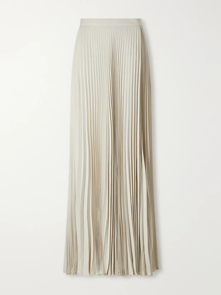 Plisse crepe de chine midi skirt