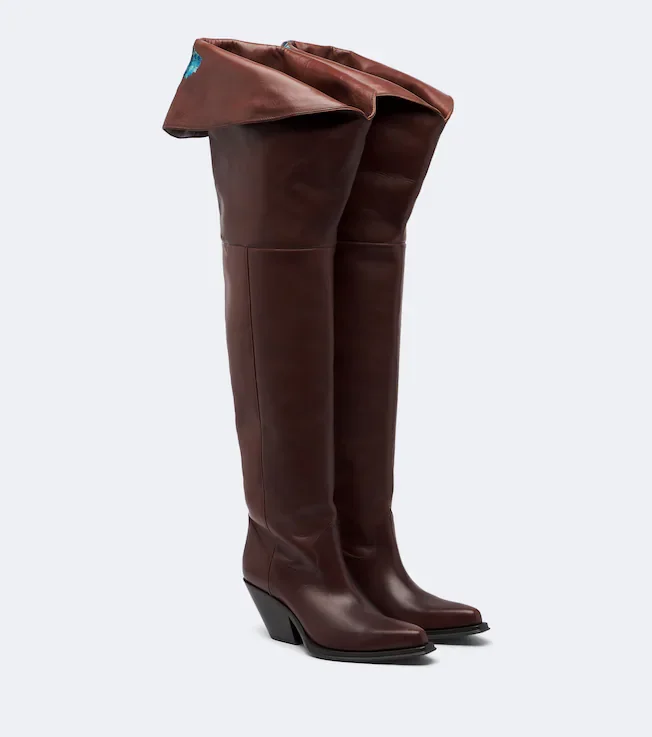 Azelan floral leather over-the-knee boots