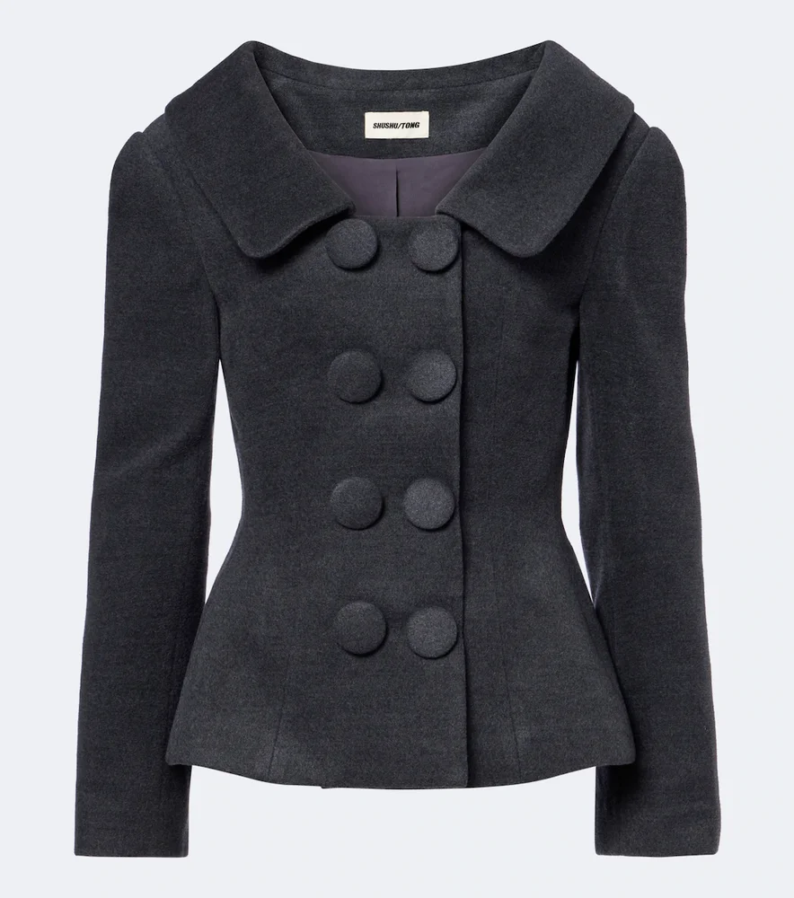 Double-breasted wool and silk-blend blazer