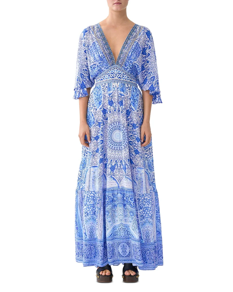 V Neck Silk Maxi Dress
