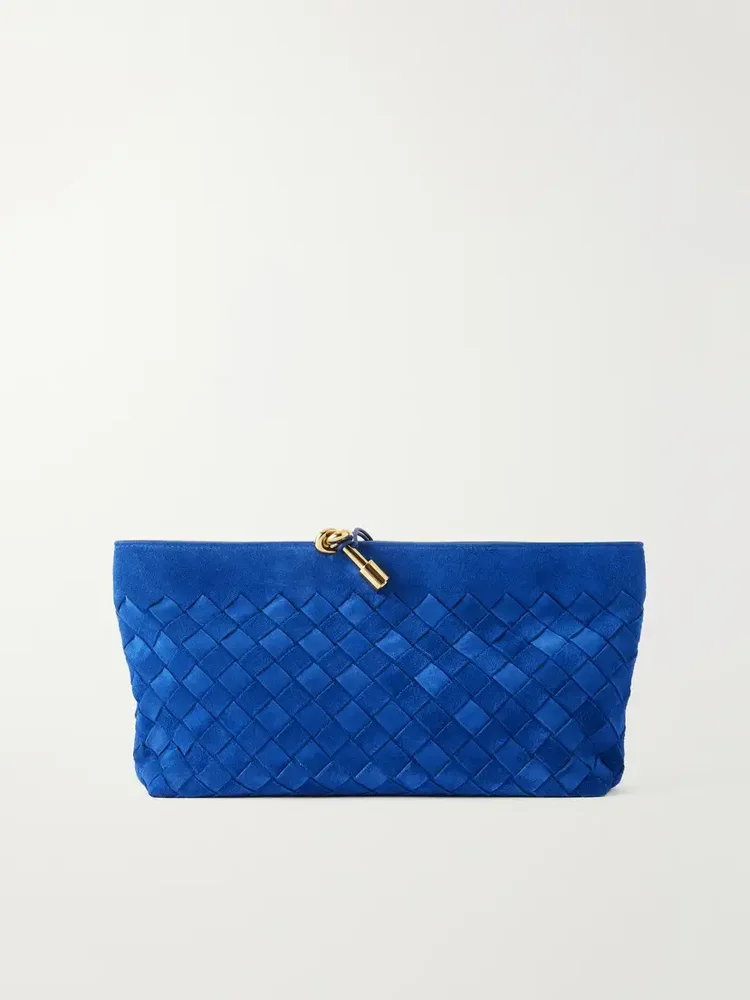 Intrecciato suede clutch