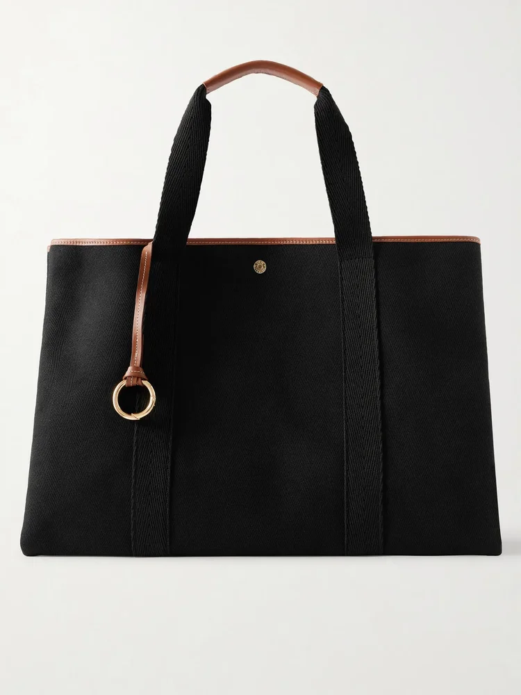 Traversée large leather-trimmed herringbone canvas tote