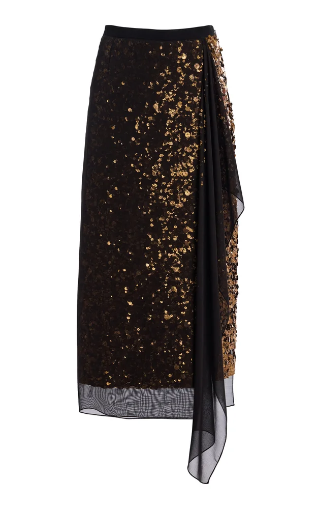 Embellished Silk Georgette Midi Skirt
