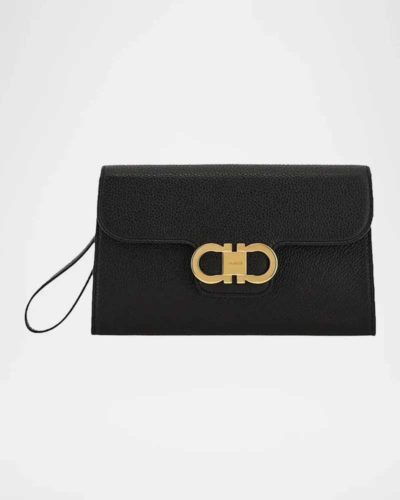 Double Gancini Leather Clutch