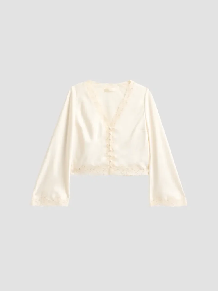 Fioretta Lace-Trim Satin Top