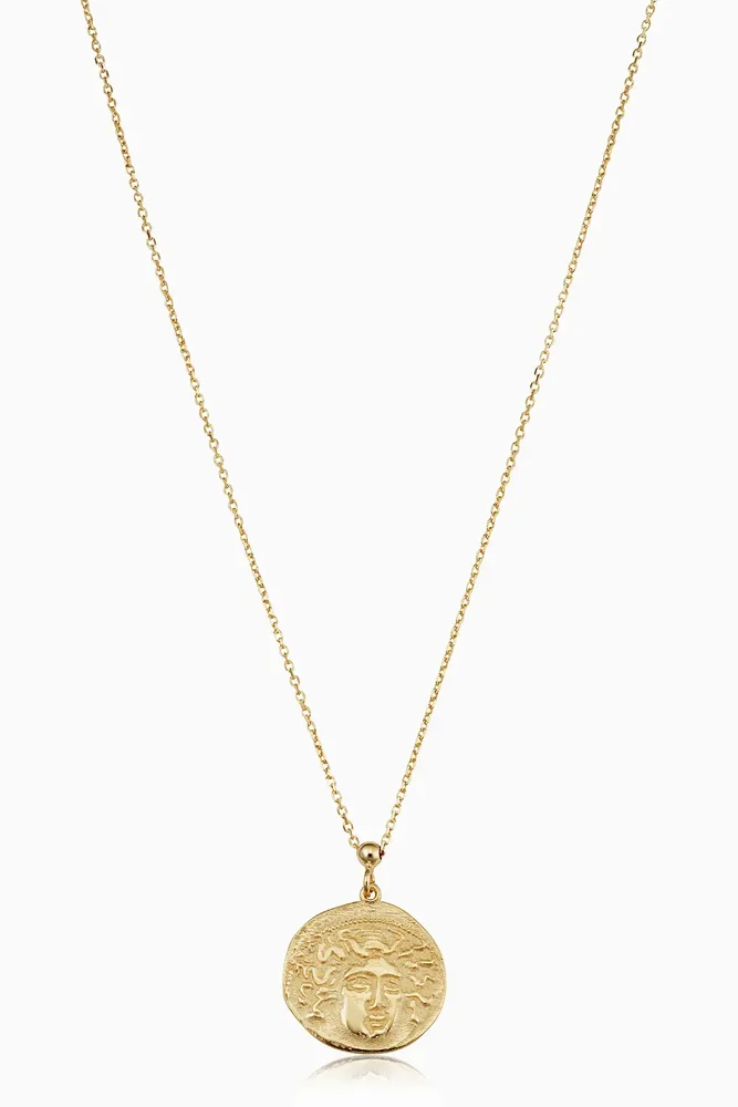 14K Yellow Gold Greek Medusa Medallion Necklace