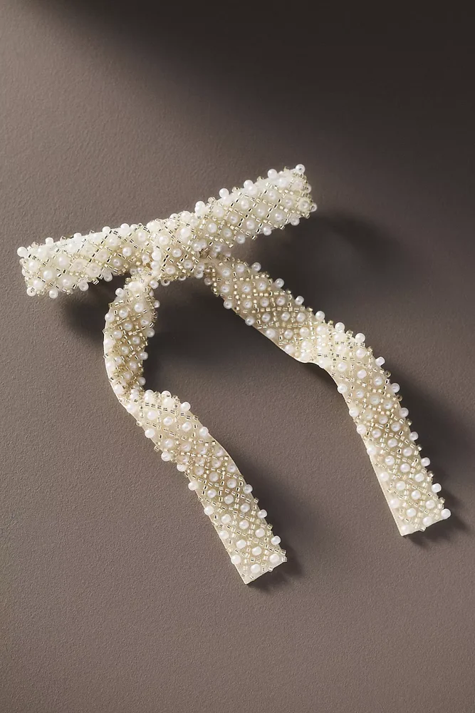 Pearl Embellished Hair Bow Barrette