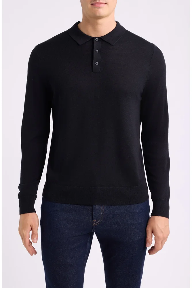 Washable Merino Wool Polo Sweater