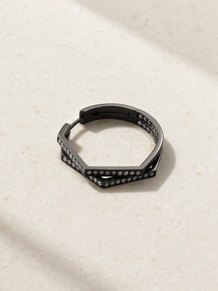 Antifer Medium 18-karat blackened gold diamond single hoop earring