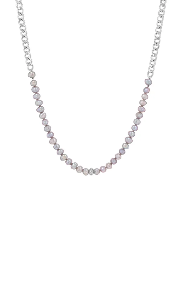 Sterling Silver Pearl And Diamond Necklace