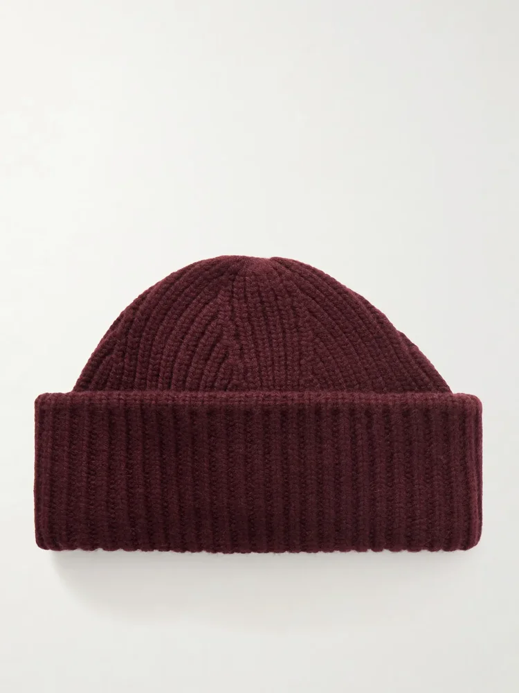 Ribbed wool and cashmere-blend beanie