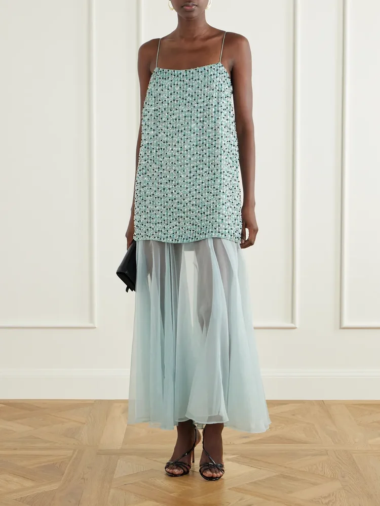 . Magnolia embellished satin and tulle midi dress