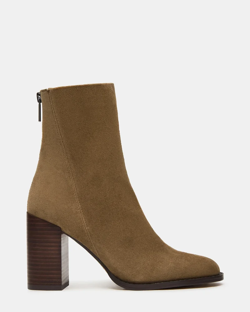 OBSESSION Taupe Suede Rounded Toe Block Heel Women's Ankle Boot