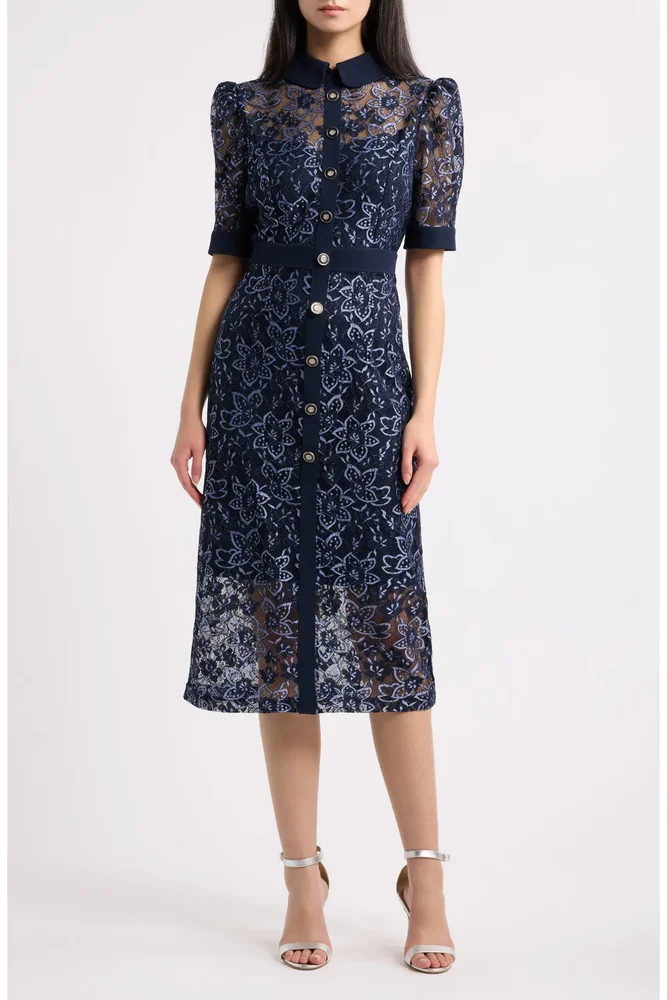 Lace & Crepe Shirtdress