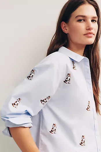 Maeve Shrunken Bennet Embellished Buttondown Shirt