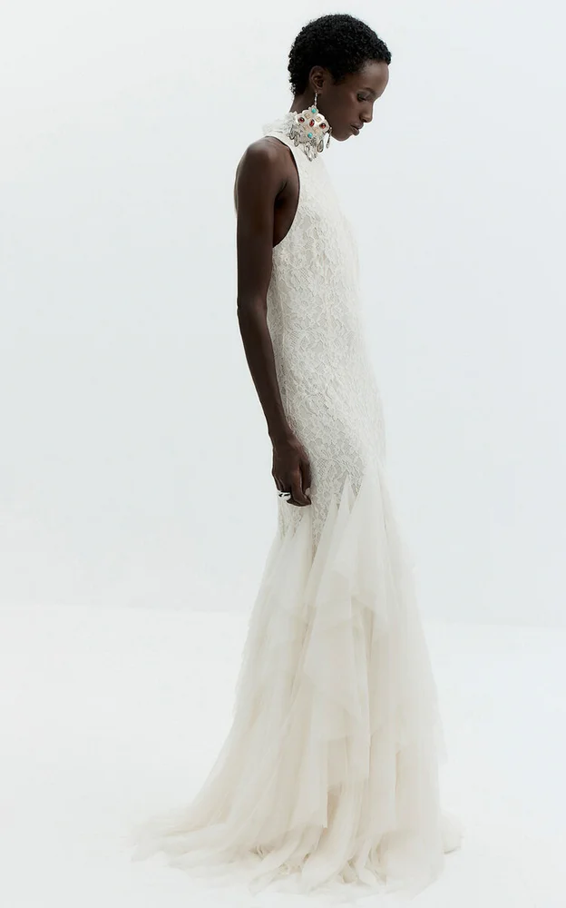 Angelite High-Neck Tulle Maxi Dress
