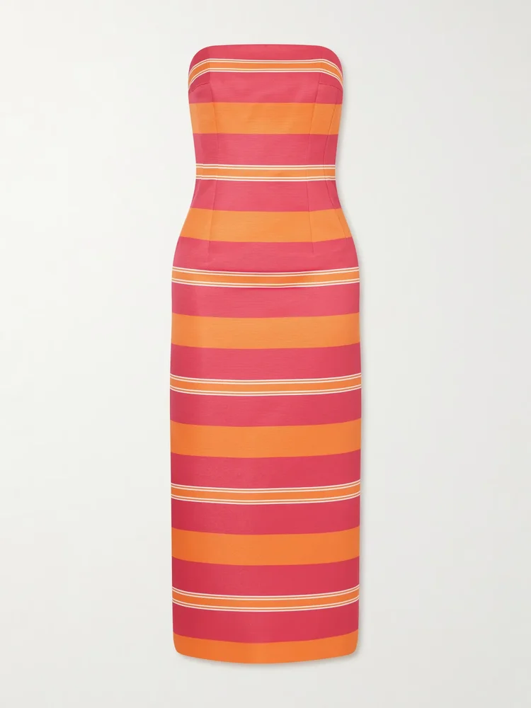 plus manolo blahnik leila striped taffeta faille midi dress