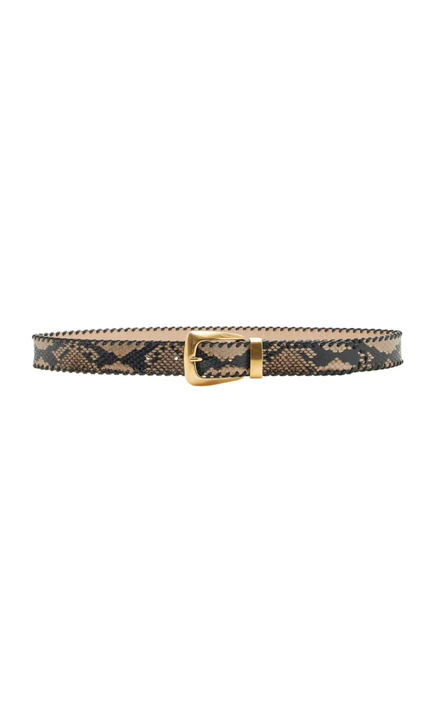 Benny Whipstitch Snake-Effect Leather Belt