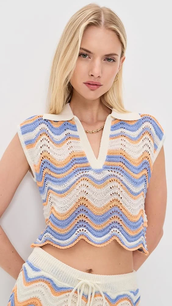 Leone Crochet Cropped Polo Top