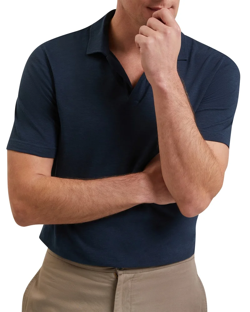 Anito Short Sleeve Cotton Linen Open Neck Polo