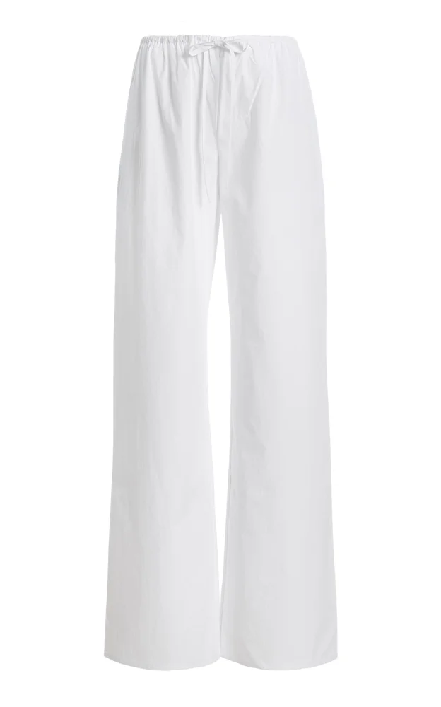 Drawstring Cotton Wide-Leg Pants