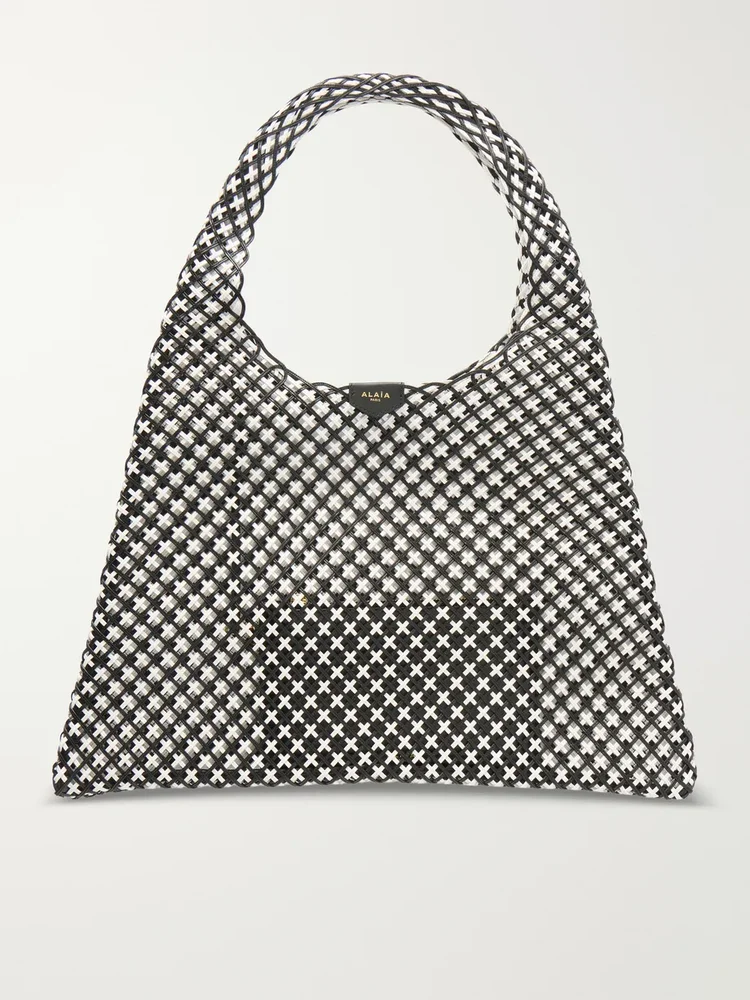 Woven leather hobo shoulder bag