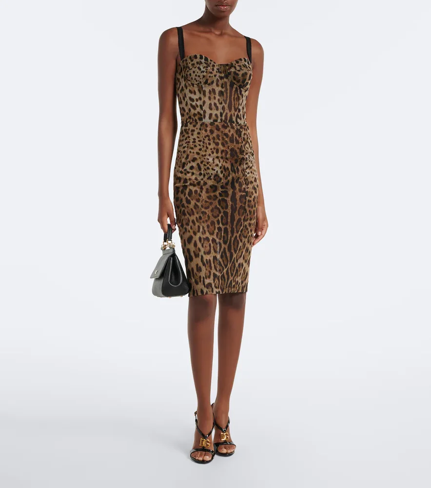 Leopard-print cotton and silk bustier dress