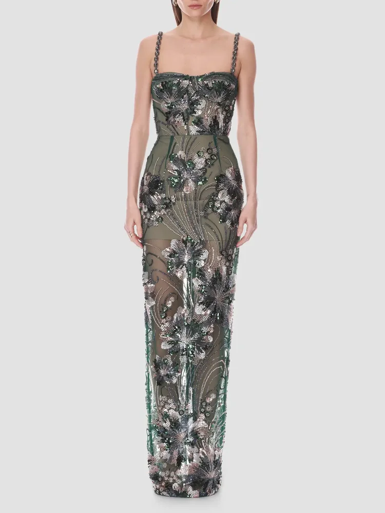 Embellished Sweetheart Maxi Dress