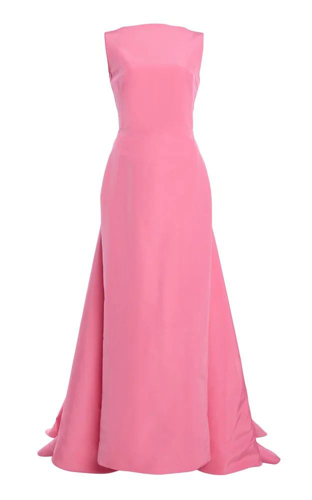 Silk Bateau Neckline Maxi Dress With Train