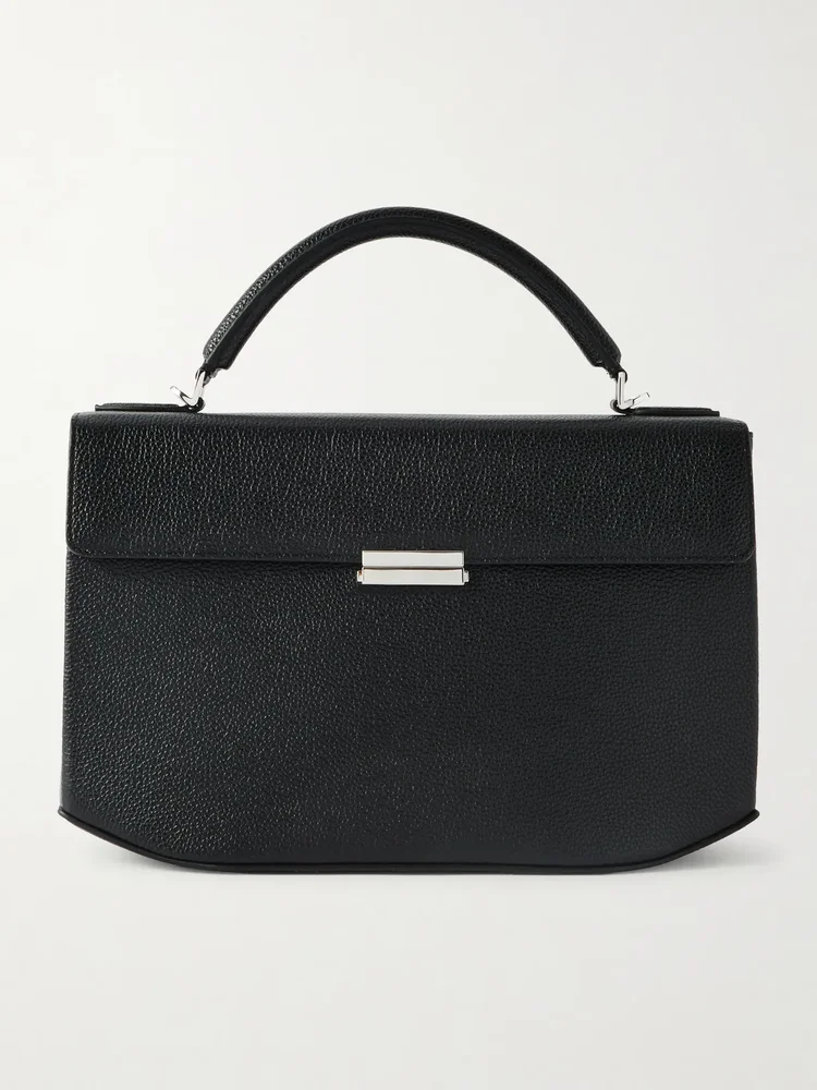 Clip textured-leather top-handle bag