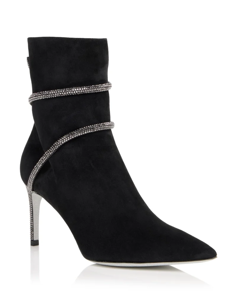 Embellished Suede Stiletto Ankle Boots