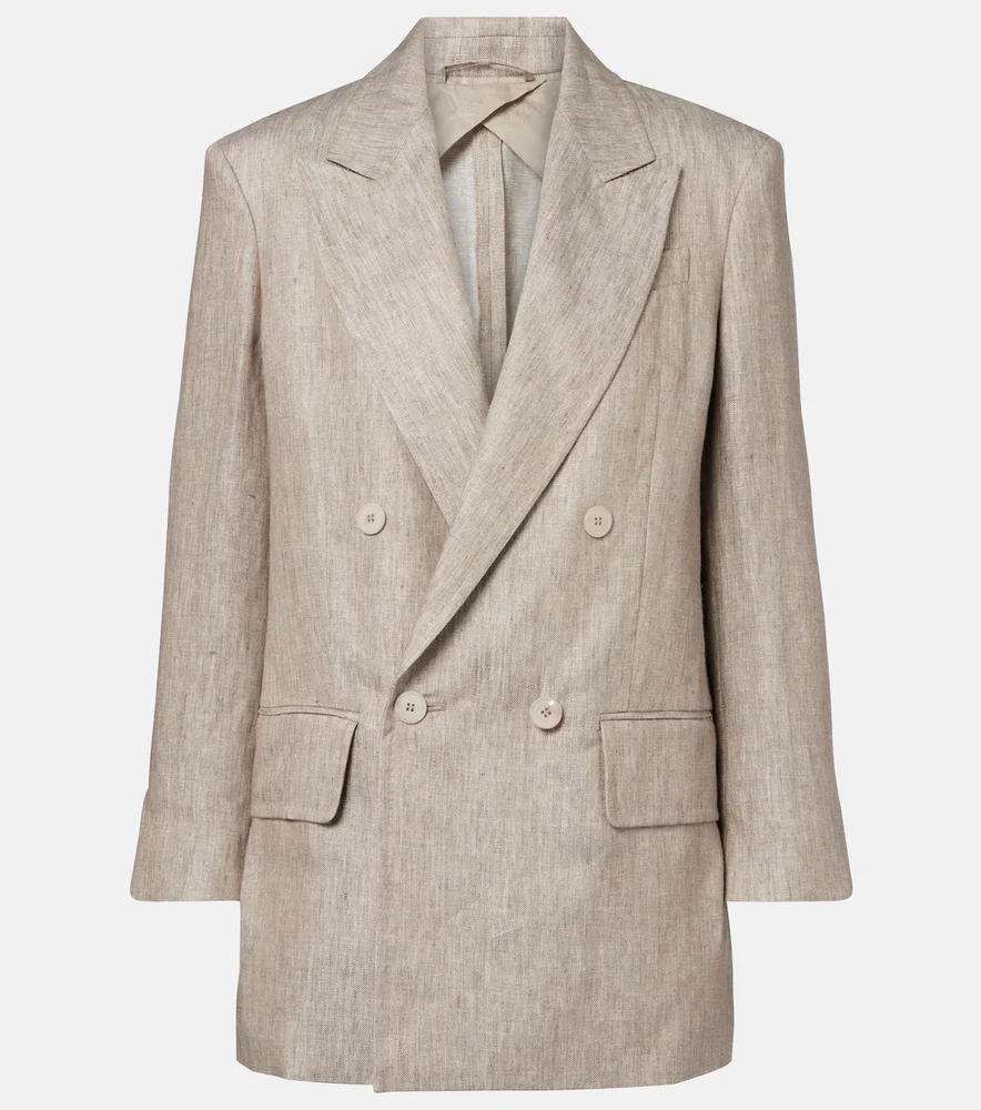 Olimpia double-breasted herringbone linen blazer