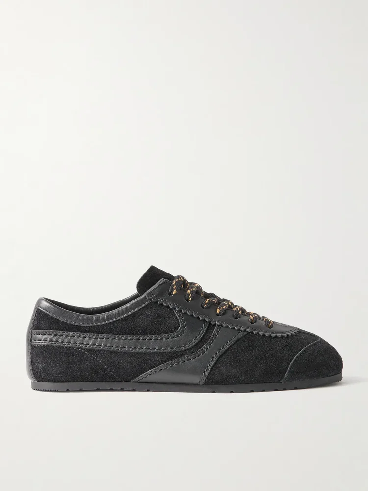 Leather-Trimmed Suede Sneakers, Black