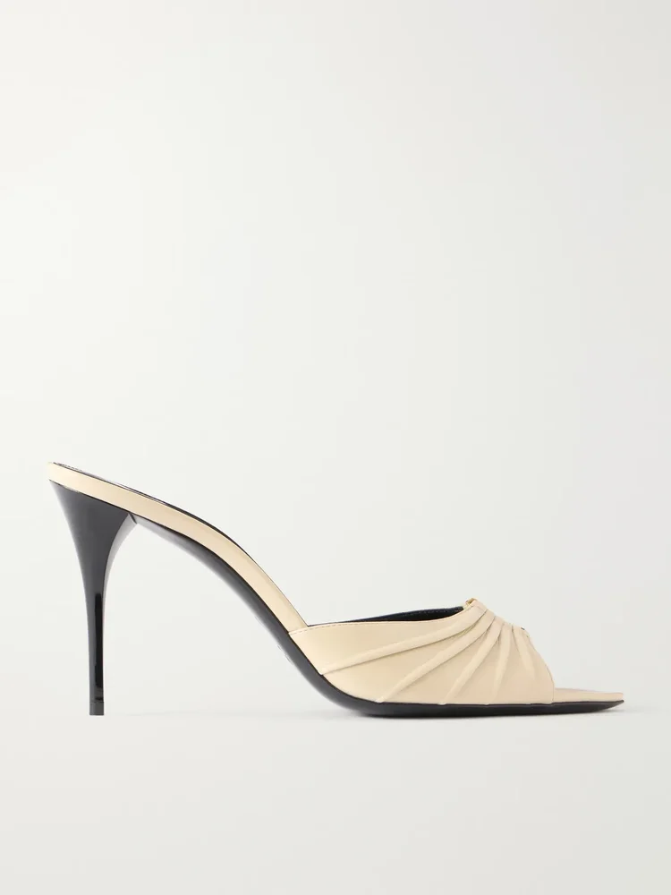 Babylone embellished gathered patent-leather mules