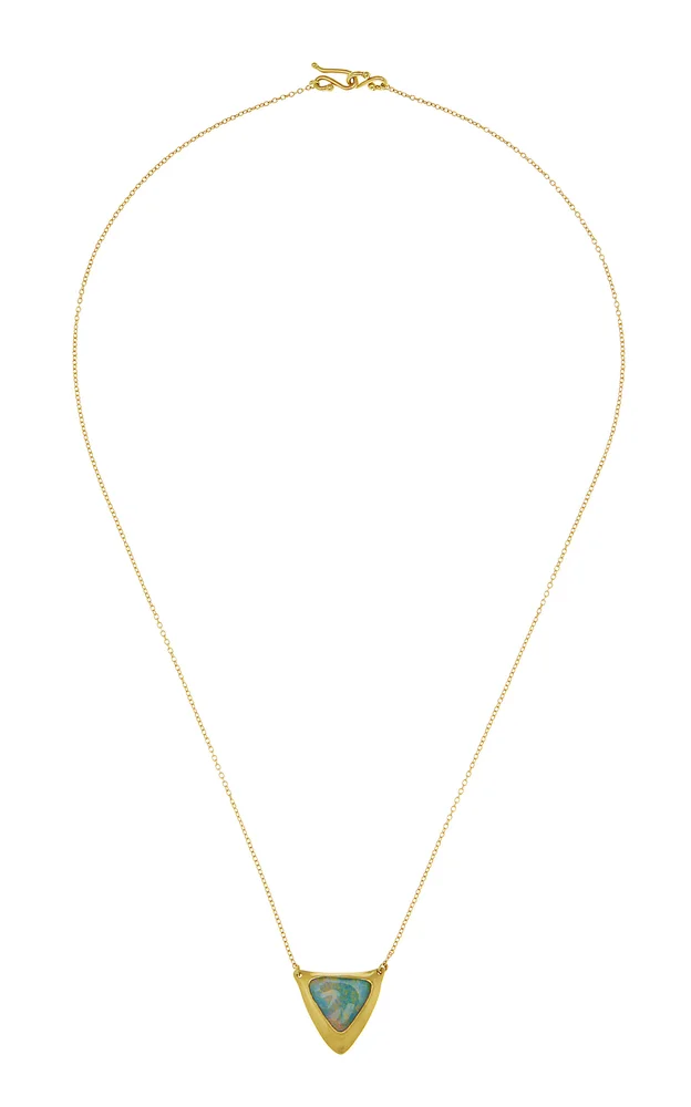18k Green Gold Opal Triangle Pendant Necklace