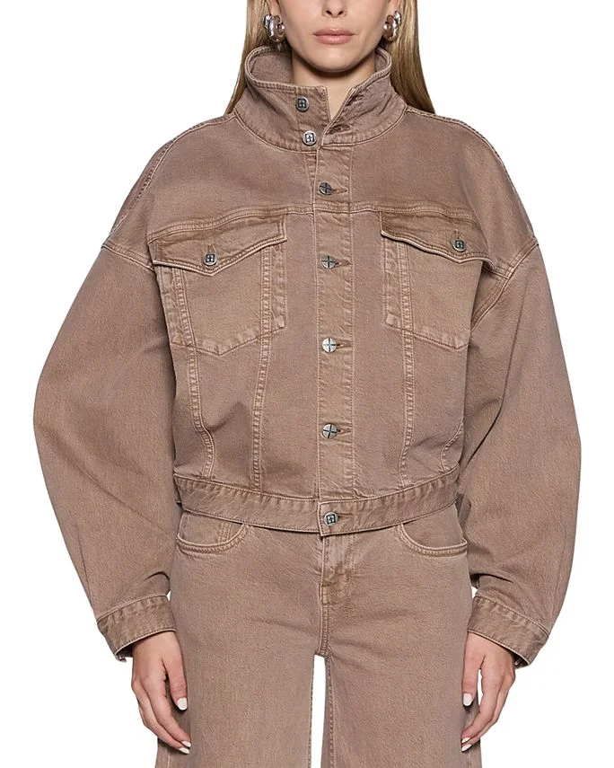 Cotton Blend Funnel Neck Trucker Jacket